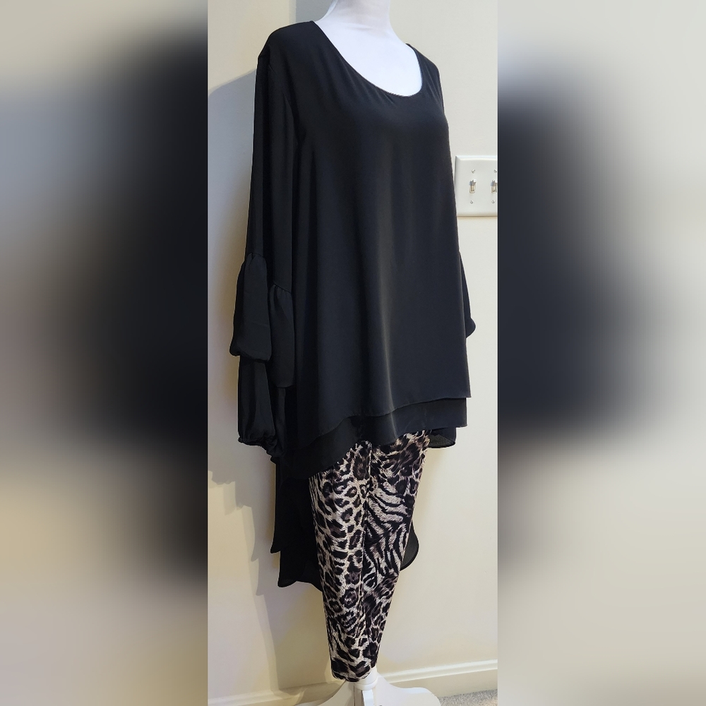 CATO Black High-Lo Extreme Layered Dressy Ruffled Tunic Size 18/20W